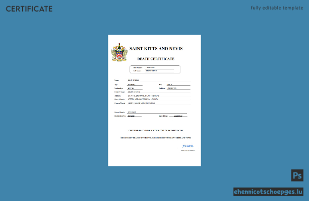 Sterbeurkunde aus St. Kitts und Nevis (Word- und PDF-Beispiel)
